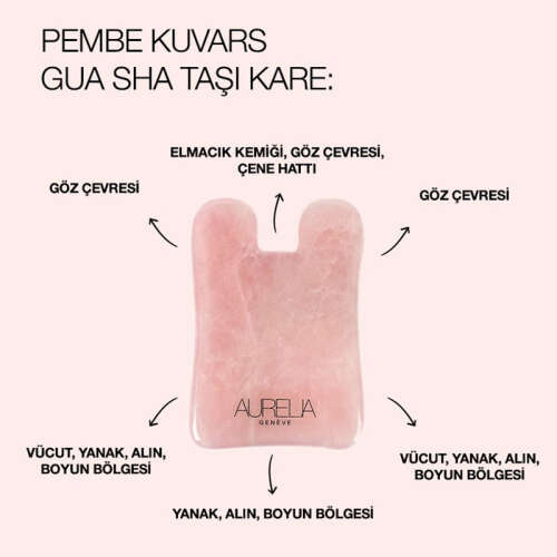 Aurelia Geneve Kare Şekilli Gua Sha Taşı - Pembe Kuvars - 2