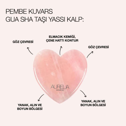 Aurelia Geneve Yassı Kalp Şekilli Gua Sha Taşı - Pembe Kuvars - 2
