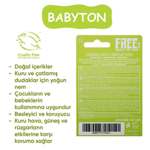Babyton Doğal Dudak Koruyucu Bitkisel Lipbalm Naturel 5 gr - 2