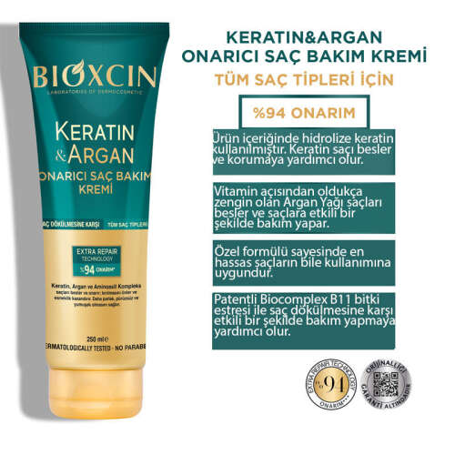 Bioxcin Keratin ve Argan Bariyer Onarıcı Saç Bakım Kremi 250 ml - 2