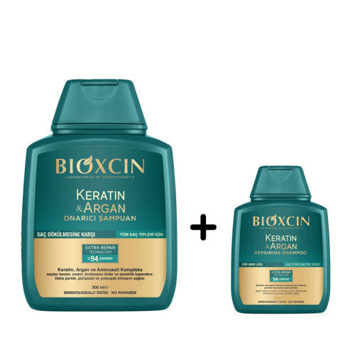 Bioxcin Keratin ve Argan Onarıcı Şampuan 300 ml - Keratin ve Argan Şampuan 100 ml HEDİYE - 1
