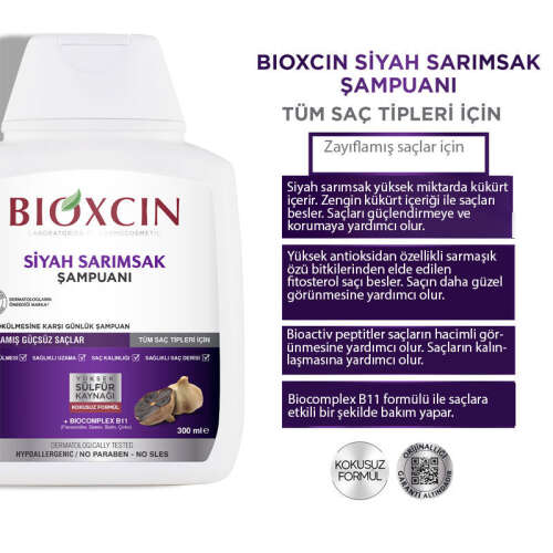 Bioxcin Saç Dökülmesine Karşı Siyah Sarımsak Şampuanı 300 ml - 100 ml Şampuan HEDİYE - 3