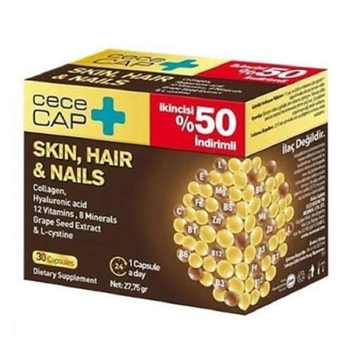 Cececap Skin Hair Nails Takviye Edici Gıda 2 x 30 Kapsül - İkincisi %50 İndirimli - CeceMed