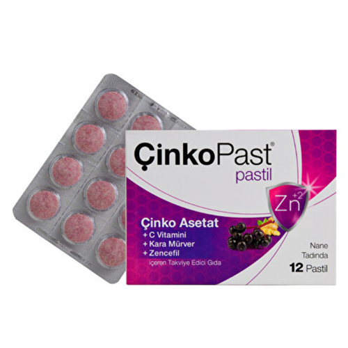 ÇinkoPast C Vitamini Zencefil Karamürver İçeren Takviye Edici Gıda 12 Pastil - 1