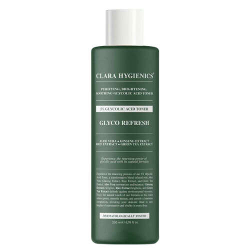 Clara Hygienics Glyco Refresh 5% Glikolik Asit Leke Karşıtı Vegan Yüz ve Vücut Tonik 200 ml - Clara Hygienics