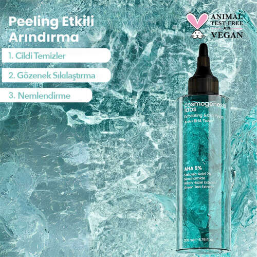 Cosmogenesis Labs Peeling Etkili Arındırıcı AHA ve BHA Tonik 200 ml - Cosmogenesis Labs