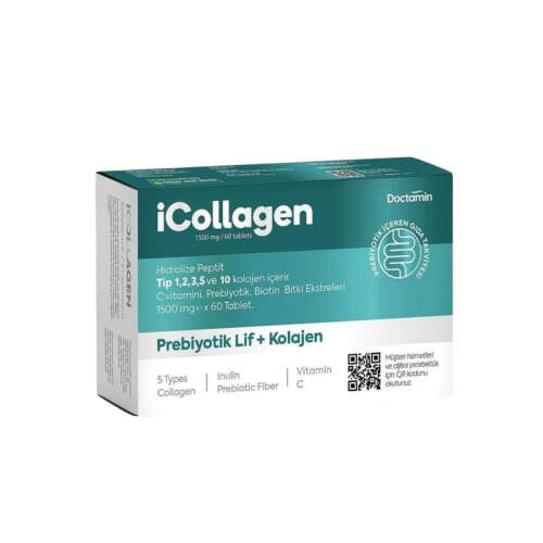 Doctamin İCollagen Hidrolize Kollajen, Prebiyotik Lif ve Bitki Ekstreleri içeren Tablet Takviye Edici Gıda 60 Tablet - Doctamin