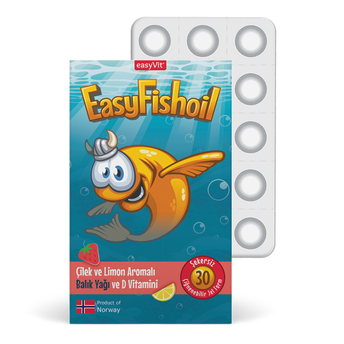 Easy Fish Oil Çilek ve Limon Aromalı Balık Yağı ve D Vitamini 30 Çiğnenebilir Jel - 1