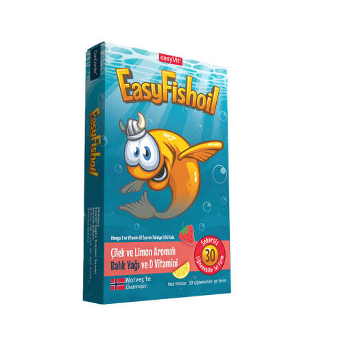 Easy Fish Oil Çilek ve Limon Aromalı Balık Yağı ve D Vitamini 30 Çiğnenebilir Jel - EasyVit