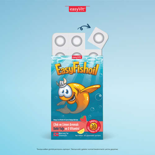 Easy Fish Oil Çilek ve Limon Aromalı Balık Yağı ve D Vitamini 30 Çiğnenebilir Jel - 3
