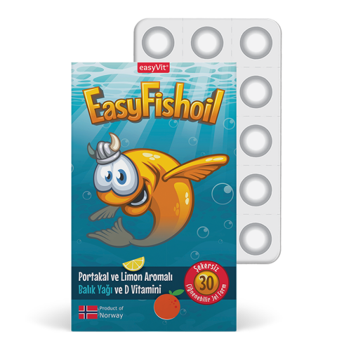 Easy Fish Oil Portakal ve Limon Aromalı Balık Yağı ve D Vitamini 30 Çiğnenebilir Form - EasyVit