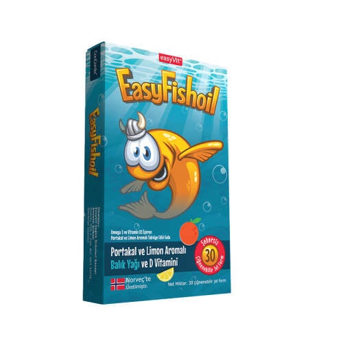 Easy Fish Oil Portakal ve Limon Aromalı Balık Yağı ve D Vitamini 30 Çiğnenebilir Form - EasyVit