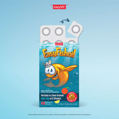 Easy Fish Oil Portakal ve Limon Aromalı Balık Yağı ve D Vitamini 30 Çiğnenebilir Form - 3