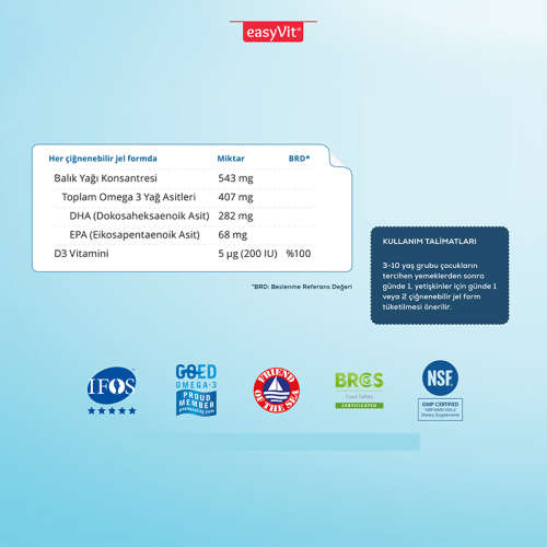 Easy Fish Oil Portakal ve Limon Aromalı Balık Yağı ve D Vitamini 30 Çiğnenebilir Form - 5