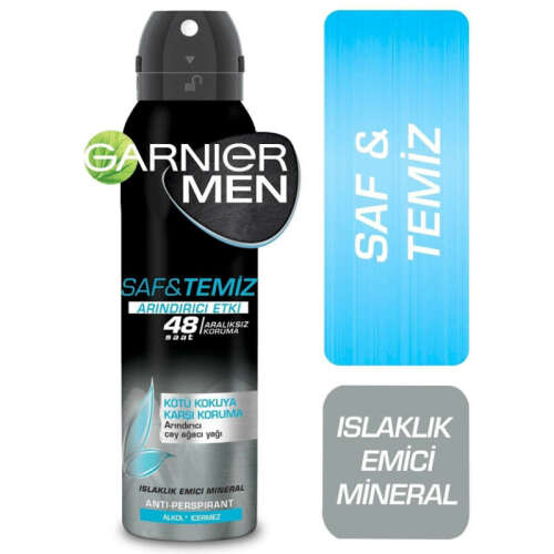 Garnier Men Saf ve Temiz Arındırıcı Etki Deodorant Sprey 150 ml - Garnier