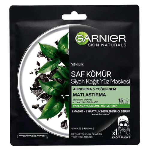 Garnier Saf Kömür Siyah Kağıt Yüz Maskesi Matlaştırma 28gr - Garnier