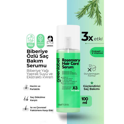 Greenlabel Rosemary Biberiye Özlü Saç Bakım Serumu 100 ml - Greenlabel