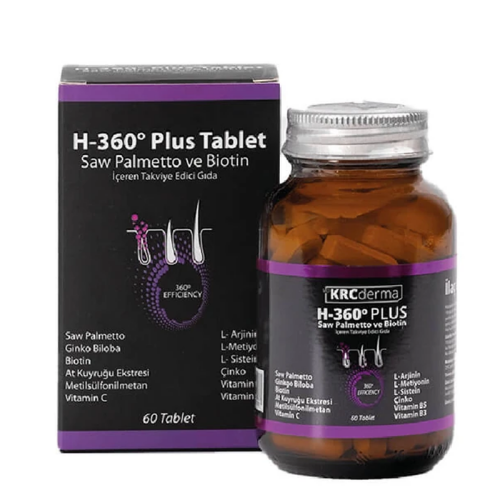 Hair 360 Plus Saw Palmetto ve Biotin İçeren Takviye Edici Gıda 60 Tablet - KRC Derma