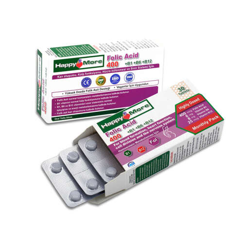 HappyMore Vitamin Folik Asit Takviye Edici Gıda 30 Tablet - 2