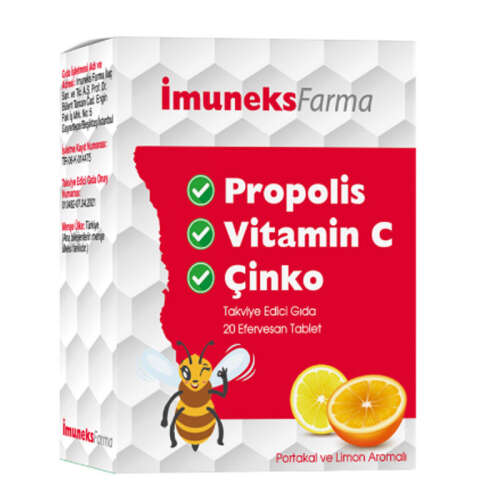 Imuneks Propolis Vitamin C Çinko içeren Takviye Edici Gıda 20 Efervesan Tablet - Imuneks