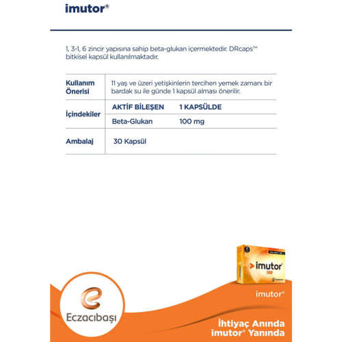 İmutor Beta Glukan 30Kapsül 100 mg - İmutor