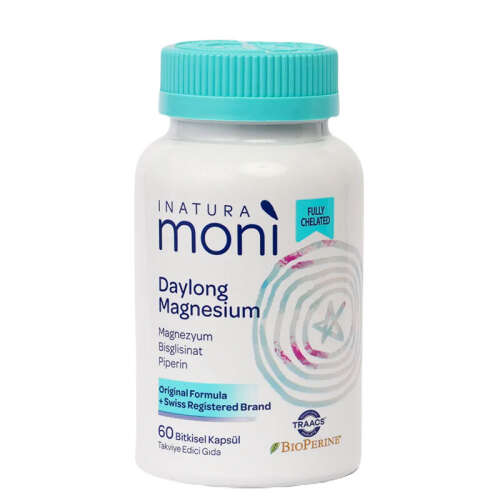 Inatura Moni Daylong Magnesium Bisglisinat, Sitrat, B6, Piperin 60 Vegan Kapsül - Moni Vitamins