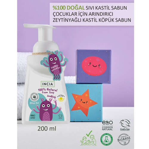 INCIA Çocuklar İçin Zeytinyağlı Doğal Köpük Sabun 200 ml - 6
