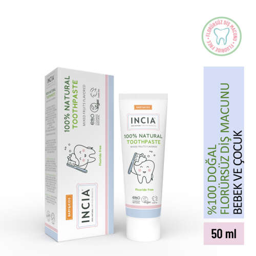 Incia Doğal Diş Macunu Bebek ve Çocuk Karışık Meyve Aromalı Florürsüz 50 ml - 1