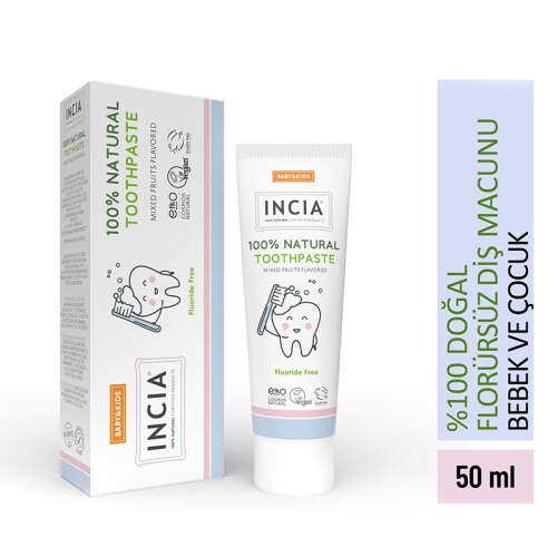 Incia Doğal Diş Macunu Bebek ve Çocuk Karışık Meyve Aromalı Florürsüz 50 ml - 2