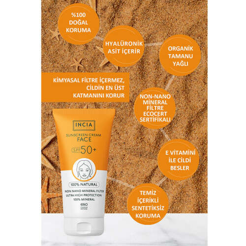 INCIA Yüz İçin %100 Doğal Güneş Kremi 50 SPF 50 ml - 3