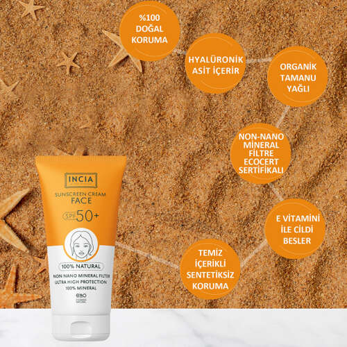 INCIA Yüz İçin %100 Doğal Güneş Kremi 50 SPF 50 ml - 5