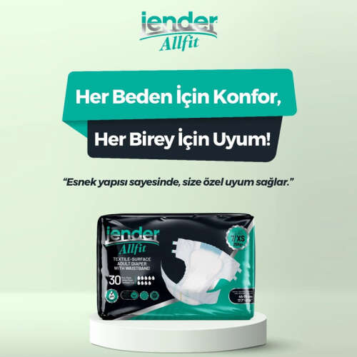 Jender Allfit Bebek ve Yetişkinlere Özel Bel Bantlı Bez 30 Adet - Extra Small - 2