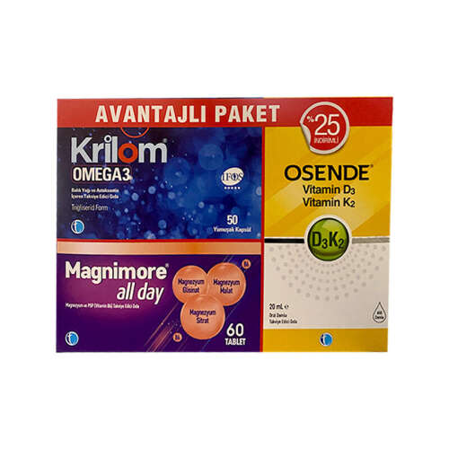 Krilom Omega3 + Magnimore + Osende Vitamin D3K2 Avantajlı Paket - 1