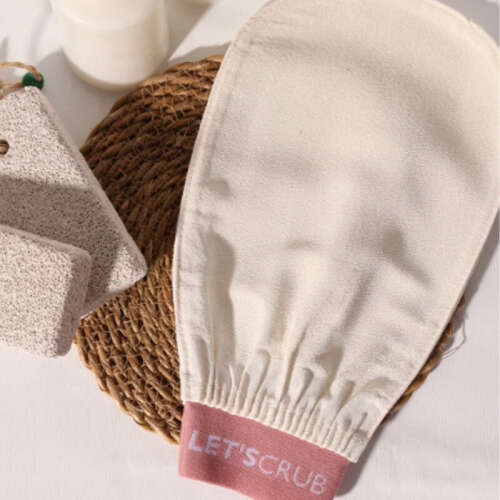 Letscrub %100 Floş İpek Banyo Kesesi Ekru 15x26 cm - Letscrub