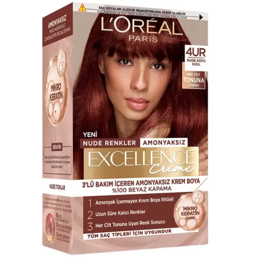 Loreal Paris Excellence Creme Nude Renkler Saç Boyası – 4UR Nude Koyu Kızıl - Loreal Paris