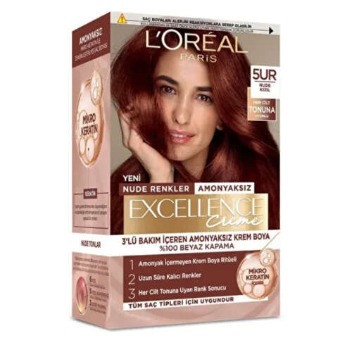 Loreal Paris Excellence Creme Nude Renkler Saç Boyası – 5UR Nude Kızıl - Loreal Paris