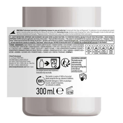 Loreal Professionnel Çok Açık Sarı, Gri ve Beyaz Saçlar için Renk Dengeleyici Mor Şampuan 300 ml - 3