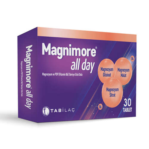 Magnimore All Day Magnezyum ve P5P (Vitamin B6) Takviye Edici Gıda 30 Tablet - TAB İlaç Sanayi A.Ş