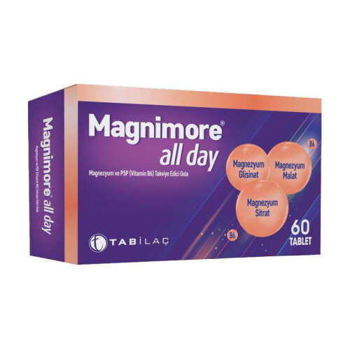 Magnimore All Day Magnezyum ve P5P (Vitamin B6) Takviye Edici Gıda 60 Tablet - TAB İlaç Sanayi A.Ş