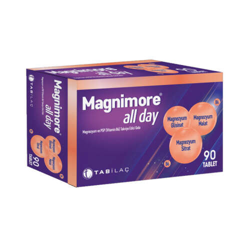 Magnimore All Day Magnezyum ve P5P (Vitamin B6) Takviye Edici Gıda 90 Tablet - TAB İlaç Sanayi A.Ş
