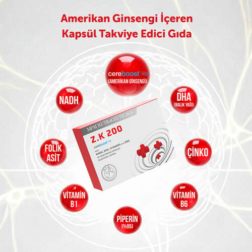 MFM NUTRACEUTICALS Z.K 200 Amerikan Ginsengi İçeren Takviye Edici Gıda - 30 Bitkisel Kapsül - 3