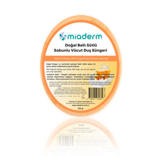 Miaderm Doğal Ballı Sütlü Sabunlu Duş Süngeri 125gr - Miaderm