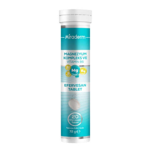 Miraderm Magnezyum Kompleks ve Vitamin B6 İçeren Takviye Edici Gıda 20 Tablet - Miraderm