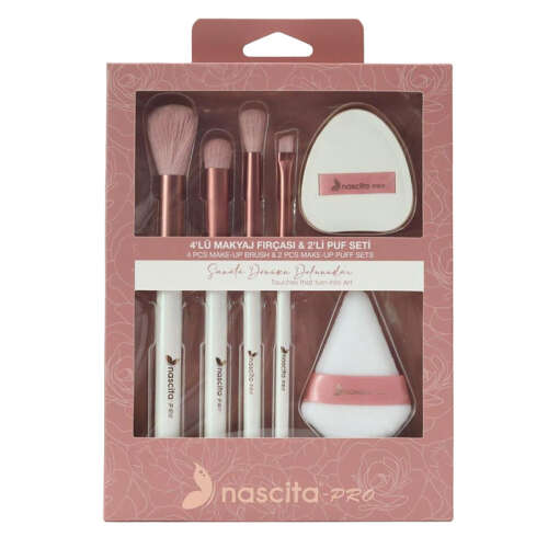 Nascita 4lü Makyaj Fırçası ve 2li Puf Seti - 161 - Nascita