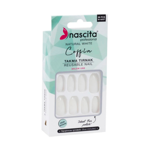 Nascita Natural White Coffin 36lı Takma Tırnak - Nascita