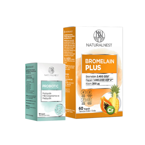 Naturalnest Bromelain Plus 60 Kapsül + Probiotic 10 Kapsül - Naturalnest