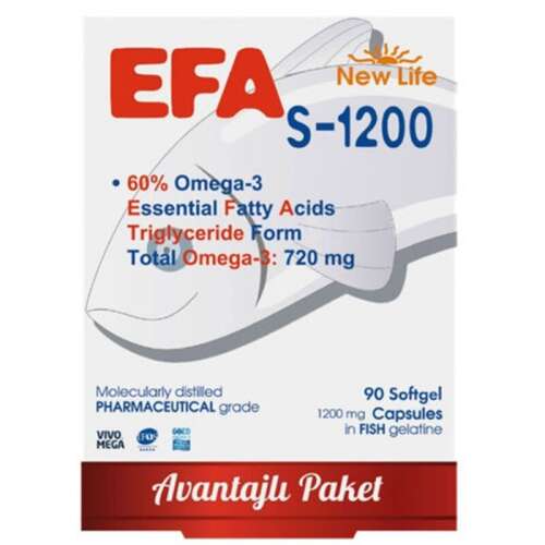 New Life EFA S-1200 Balık Yağı İçeren Takviye Edici 90 Kapsül - New Life