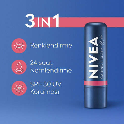 Nivea Caring Beauty Rose SPF30 Dudak Bakım Kremi 4.8 gr - 2