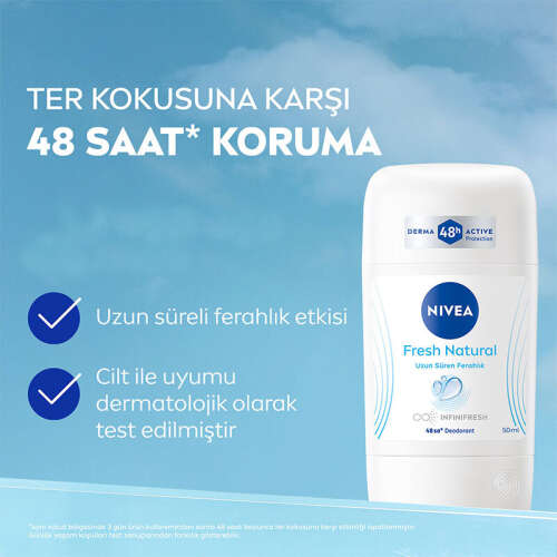 Nivea Kadın Stick Deodorant Fresh Natural 50 ml - Ter Kokusuna Karşı 48 Saat Koruma - 3