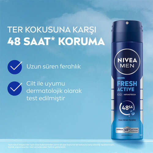 Nivea Men Erkek Sprey Deodorant Fresh Active 150 ml - Ter Kokusuna Karşı 48 Saat Koruma, Uzun Süre Ferahlık - 3